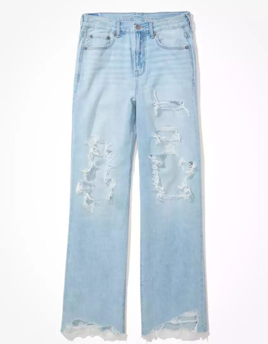 Jean American Eagle AE Ripped Super High-Waisted Baggy Larges-Leg Lavage Clair Femme | AEV-40948192